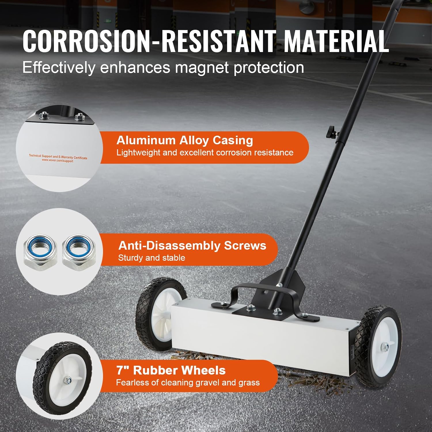 Happybuy 45Lbs Rolling Magnetic Sweeper with Wheels, 18-inch, Push-Type, Telescoping Handle, for Workshop Garage Yard