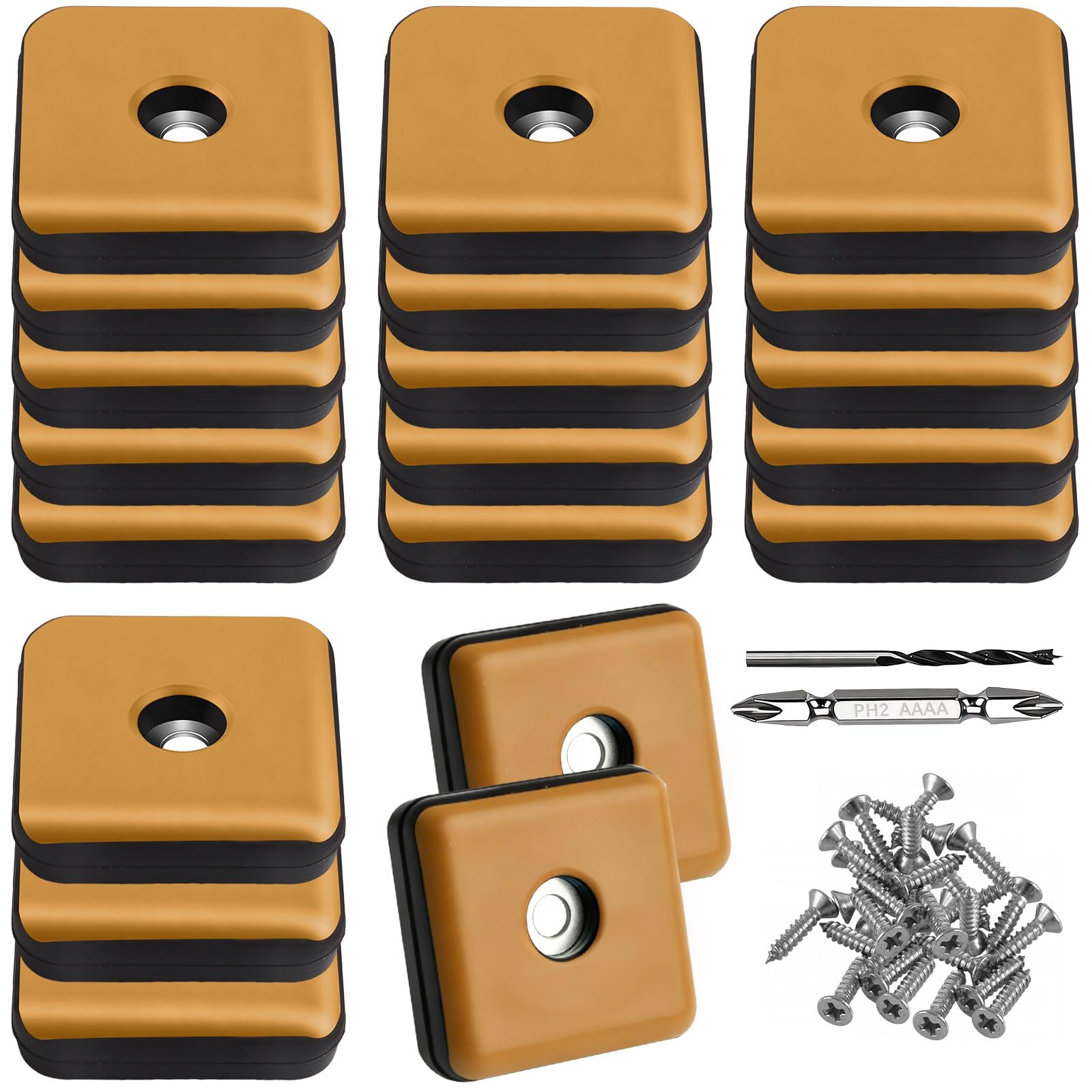 20PCS 30mm Square Screw On Gliders Orange Teflon Furniture Sliders