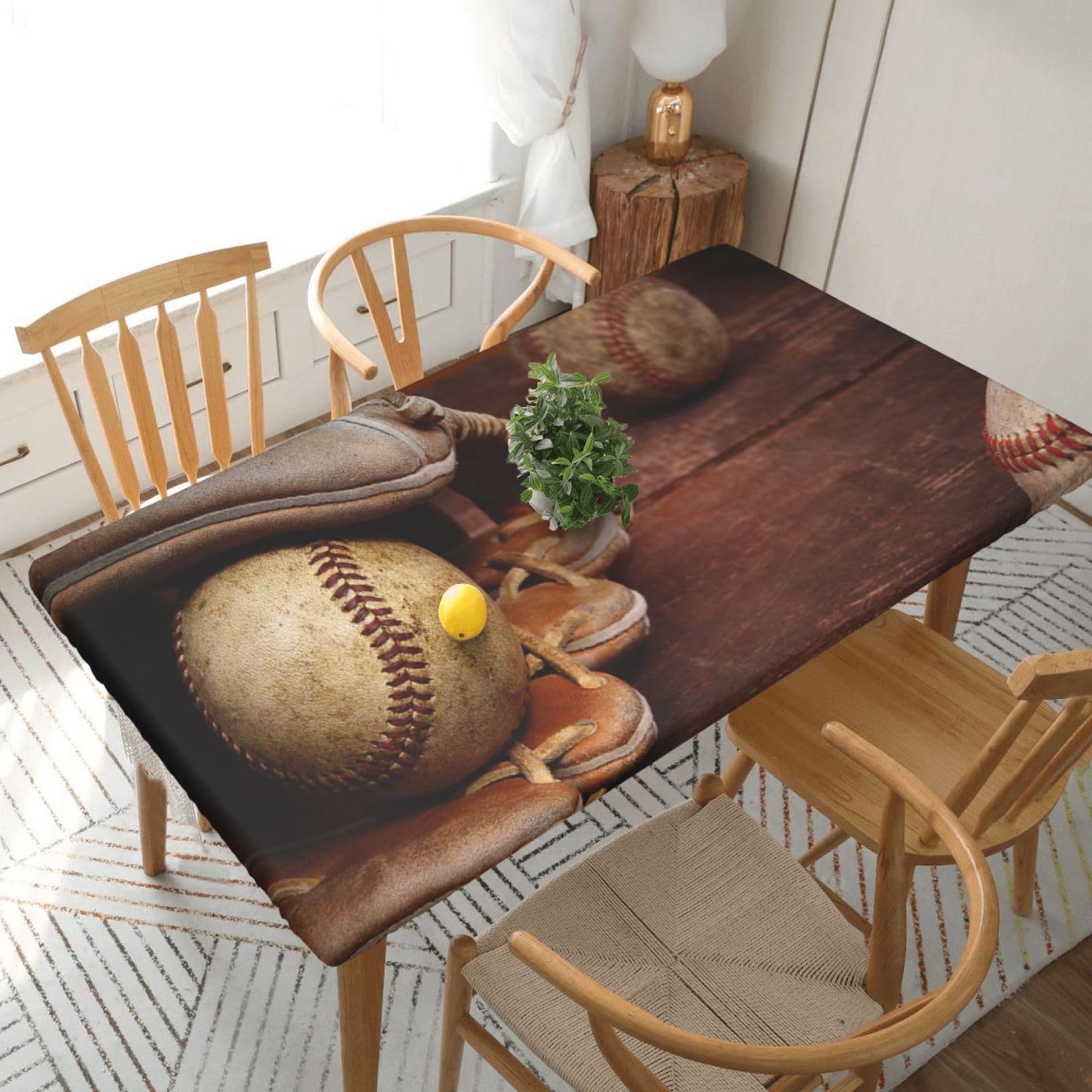 BNVSADC Retro Baseball Printed 5FT Tablecloth Polyester Kitchen Water Resistant Table Cloth Dining Table Decoration Table Covers, 152x76 CM
