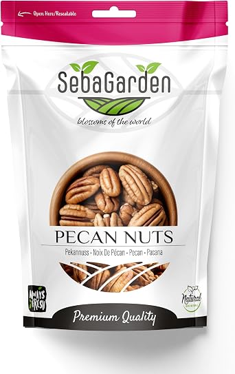 Seba Garden Pecan Nuts Halves 1kg, 2.2lbs Unsalted, Naturally Gluten Free, No Preservatives, Non-GMO, Keto, Paleo, Vegan Friendly