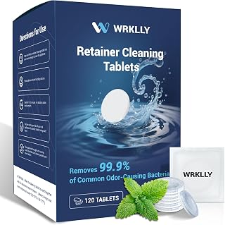 Retainer Cleaner Tablets (120 pcs), Denture Cleaning Tablets for Invisalign, Night Mouth Guard for Aligners, Remove Odors Stains and Plaque, Quick Cleanser, Mint Fresh Flavor, 4 Month Supply