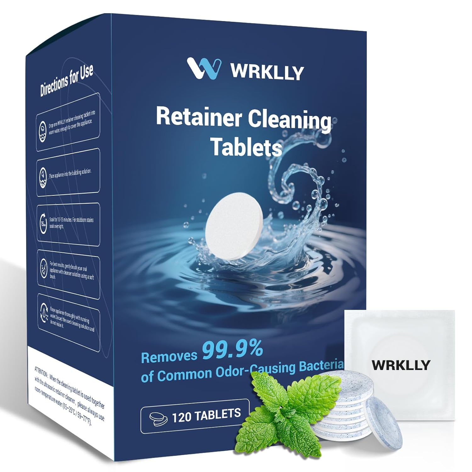 120 Tabletes de Limpeza para Retentores, Limpeza Eficaz para Invisalign, Dentaduras, Protetores Bucais e Protetores Noturnos, Remove Odores, Manchas e Placa, para Limpadores Ultrassônicos - Menta