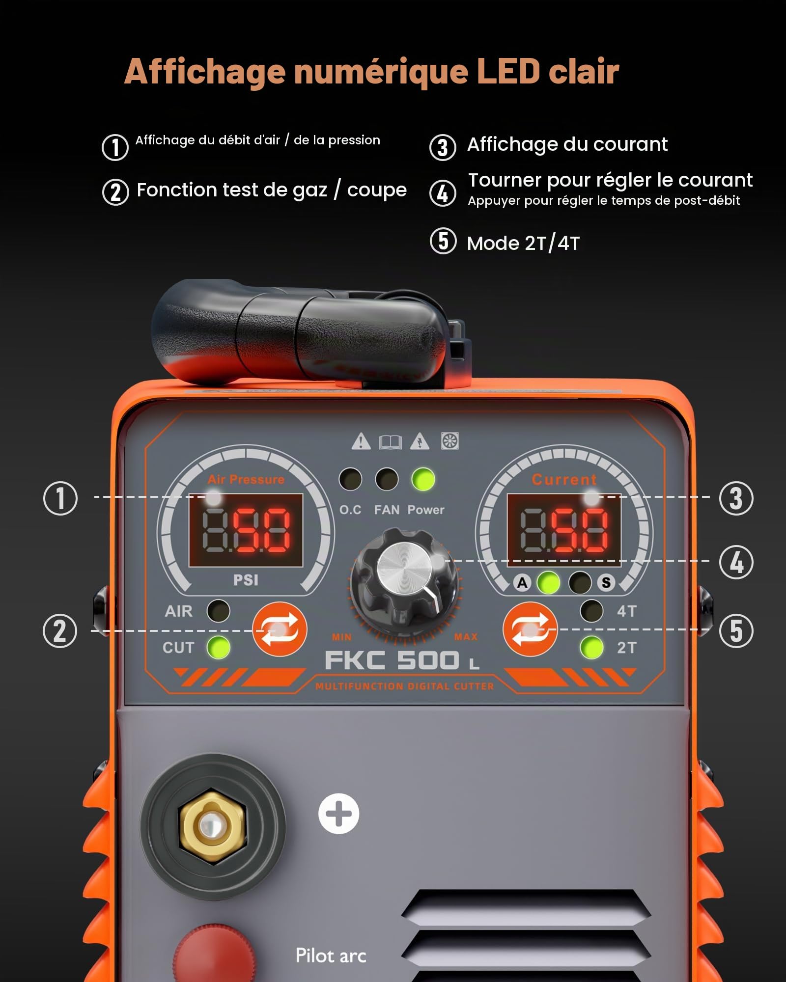 FEIFANKE Decoupeur Plasma 230V 50A Torche De DéCoupe Sans Contact à Basse FréQuence IGBT 2T/4T avec Soufflage ArrièRe pour La DéCoupe D'Acier Inoxydable D'Aluminium et Cuivre Epaisseur Coupe Max 25mm