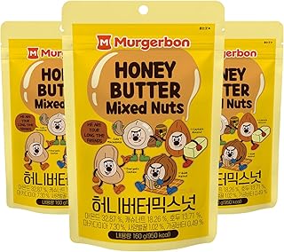 [Official MURGERBON] Honey Butter Mix Nuts 5.64oz (160g) 3Pack - Honey Butter roasted, Savory, High Protein, Resealable Zip Pouch, Snack for Kids, School, Office, Crunch