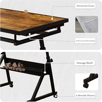 Adjustable Puzzle Table for Adults 1500 Pieces - Tilting Jigsaw Puzzle Board with Wheels & Storage Trays, Portable Puzzle Desk with Wooden Cover & Height Adjustable Stand (Black)