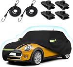 Couverture de voiture étanche pour 2007-2026 Smart Fortwo, 210T Pluie du soleil UV Poussière Snow Protection Couvertures extérieures avec porte zippée & Bandes coupe-vent pour 2007-2026 Smart Fortwo W451/C453/A453(Noir)