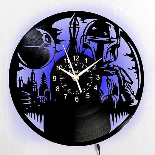 KingLive Sci-Fi-Filme Star Wars Darth Vader Wanduhr, Vinyl-Schallplattenkunst, Wanddekoration, Geburtstagsgeschenke für Männer Jungen Fans (mit 7-farbigem LED-Nachtlicht)
