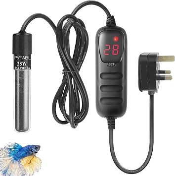 Submersible Fish Tank Heater, 25W 50W 100W 300W Small Aquarium Heater for Fish and Turtle Tank 3-100L with External Temperature Controller 25W for 3-20L