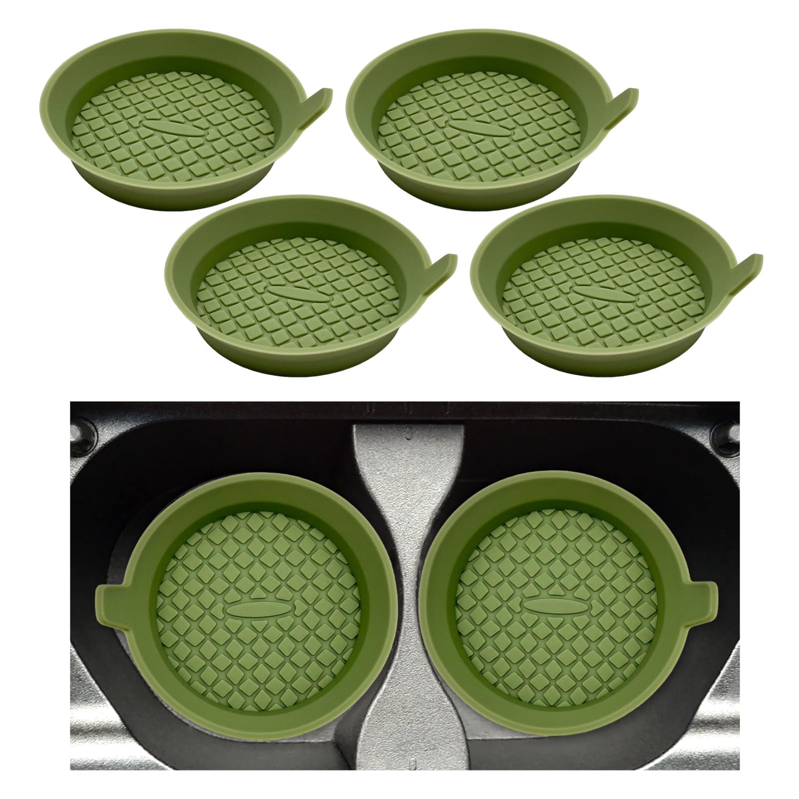 Suvnie 4PCS Car Coasters, 2.75 Inch Silicone Non-Slip Cup Holder Insert Coasters, Universal Vehicle Recessed Drink Mat, Interior Decor Car Accessories for Most Trucks SUVs (Light Green)