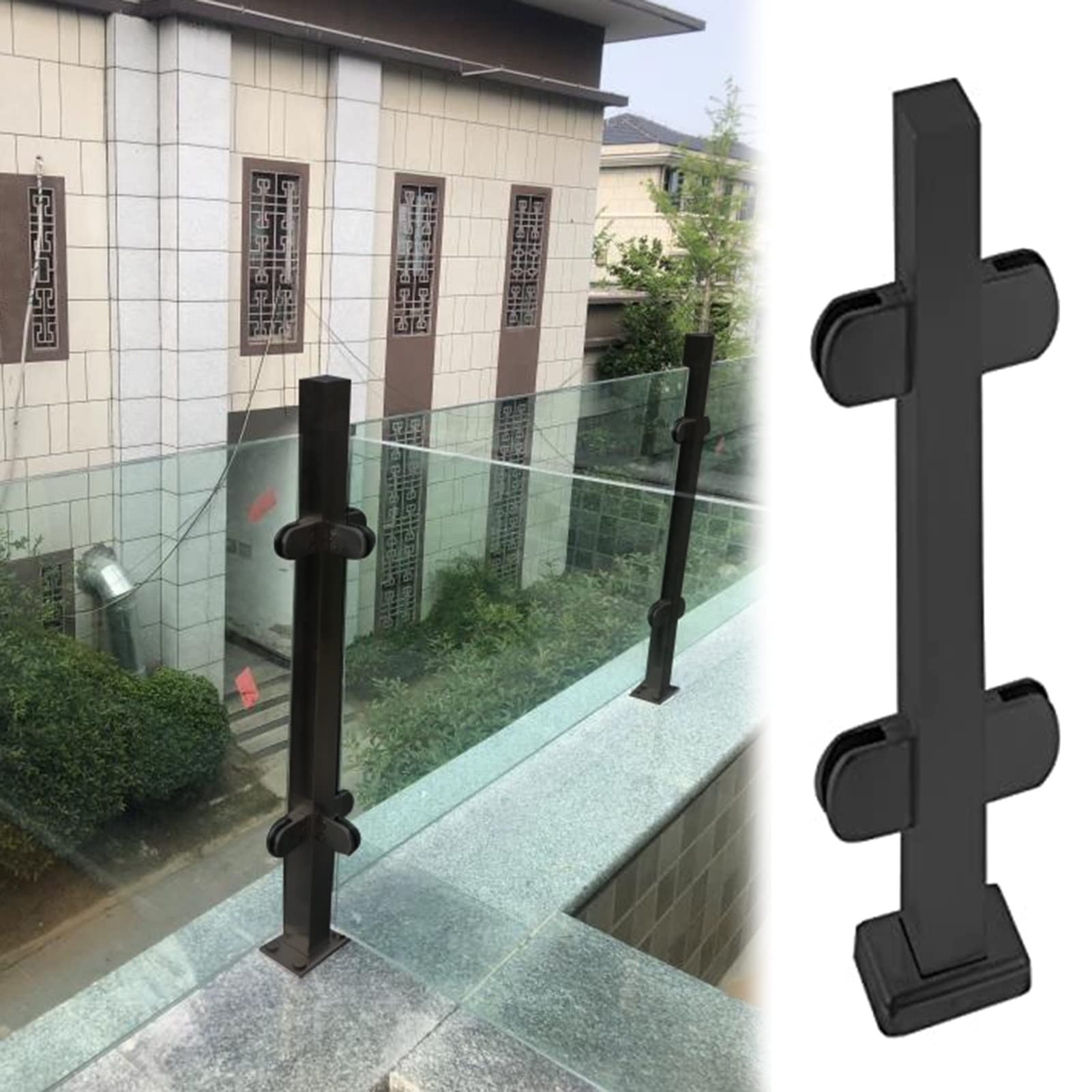 Gyeqxkt Mid Post 304 Stainless Steel Black Glass Balustrade Railing Post For Indoor And Outdoor Safety Handrail Connector System Height 95Cm/37.4In