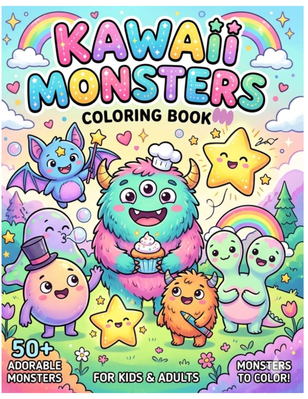 Kawaii Monsters Coloring Book: Cute Kawaii Monster Coloring Book for Kids, Teens & Adults – Fun and Easy Stress Relief Coloring Pages for Relaxation and Creativity