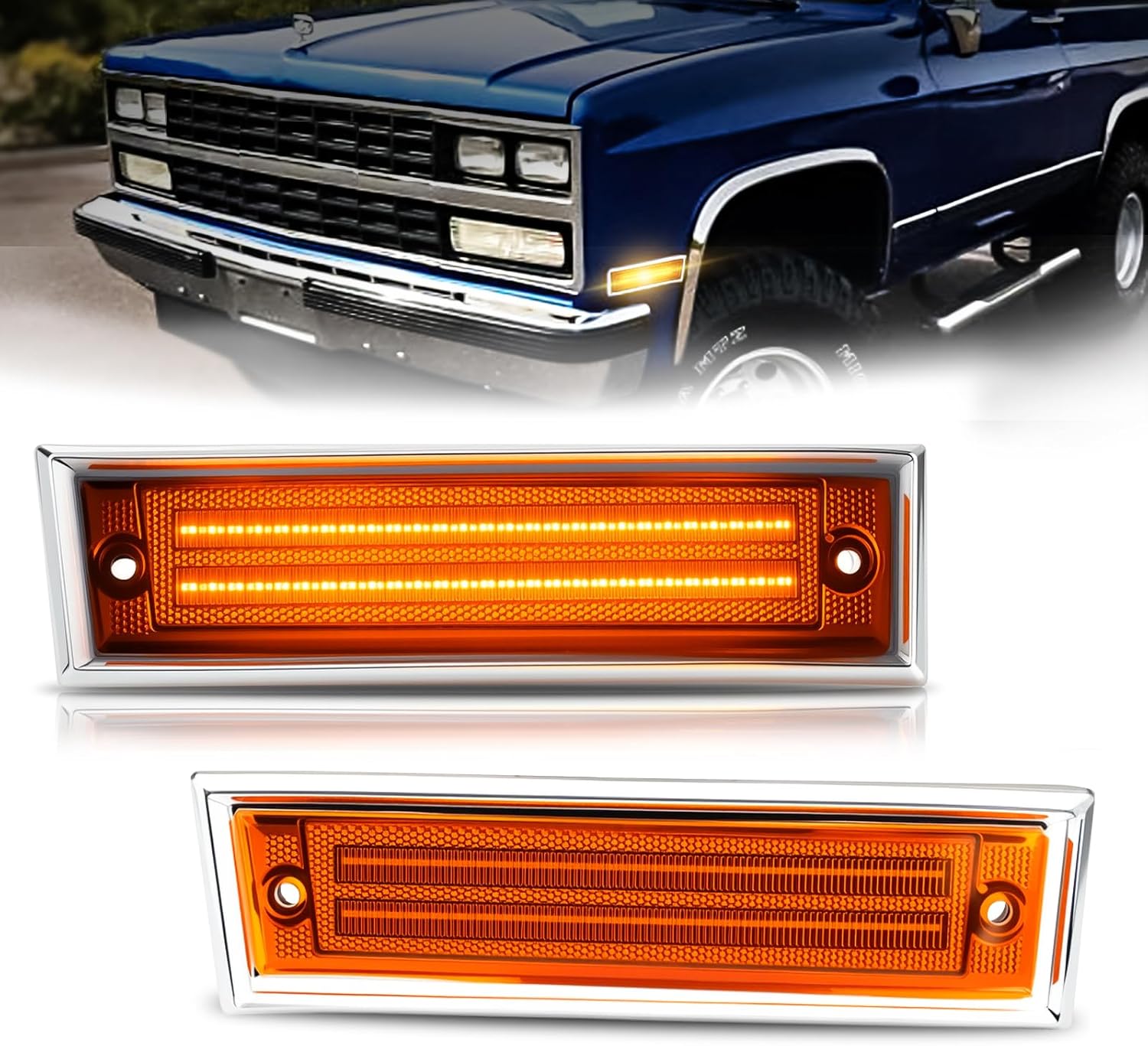 D-Lumina LED Side Marker Lights Smoked Lens for 1981-1991 Chevy C10 C20 C30 GMC C1500 C2500 Suburban Blazer Jimmy, Front Fender LED Side Marker Light, Driver & Passenger Side, Pack of 2