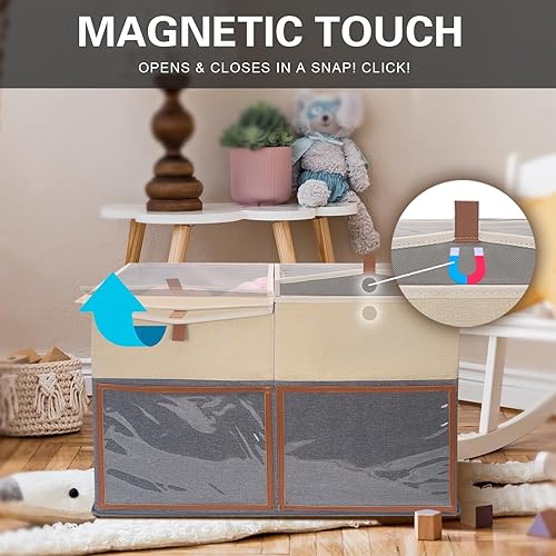 Miniatura 3 de Paquete de 2 cajas grandes de almacenamiento de juguetes con tapas transparentes plegables para juguetes, cesta organizadora de pecho con divisores