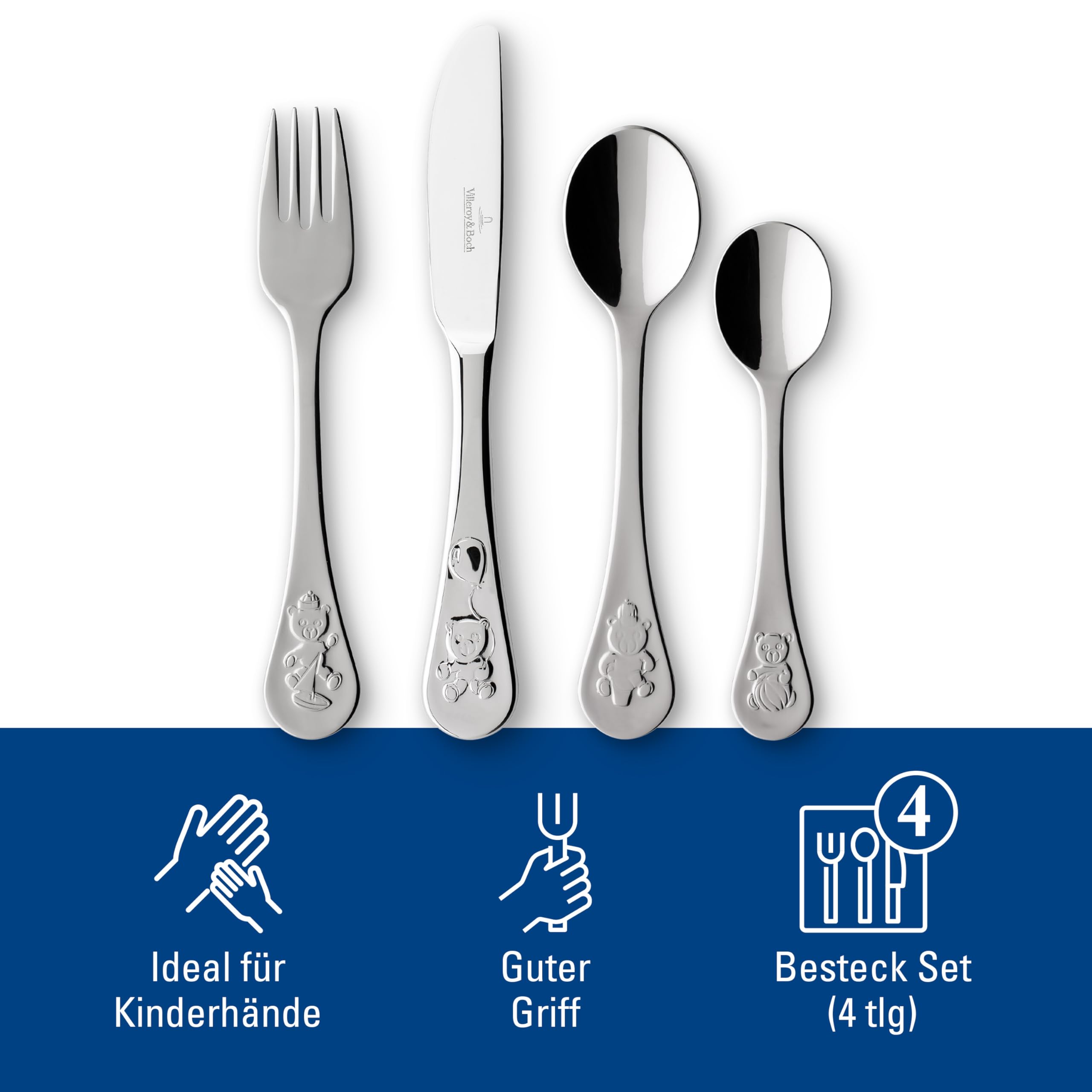 Villeroy & Boch - Kid's Dining Posate per Bambini Argento, Lavabile In Lavastoviglie, Set, Forchett Posat Platino, Acciaio Inossidabile
