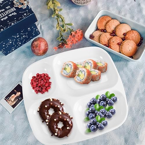 Miniatura 3 de DOITOOL Platos divididos de plástico blanco con 4 compartimentos para adultos, plato de ensalada dividido, bandeja de postre, bandeja separadora de