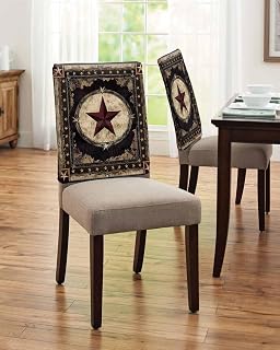Western Stars Brown Dining Chair Back Cover 4 Packs,Country Vintage Decorative Kitchen Dinner Chair Seat Covers Farmhouse Chair Slip Covers,Removable Wood Grain Slipcovers Protect for Dinning Room