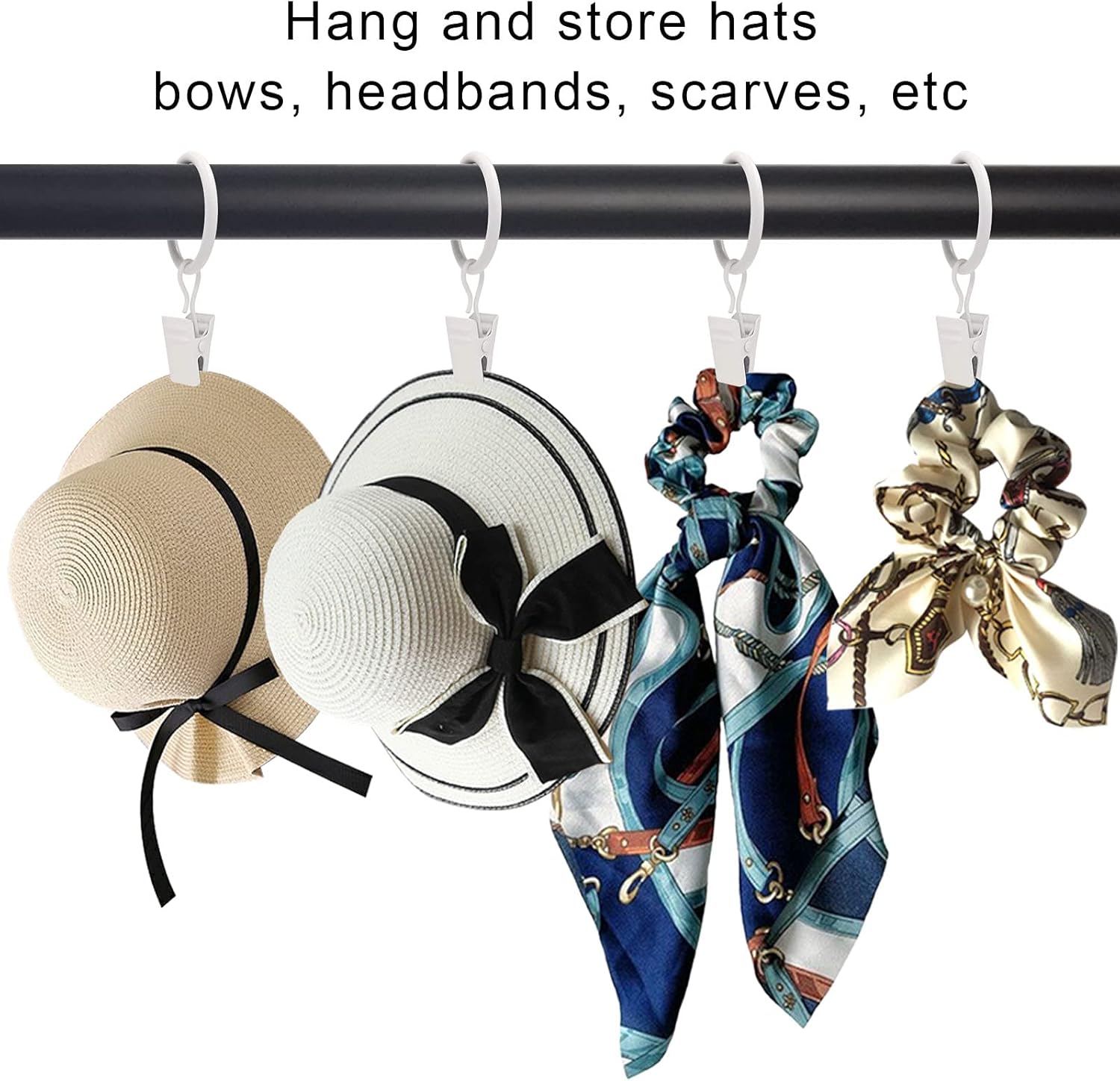 LLPJS 100 Pack Curtain Rings with Clips, Curtain Clip Rings Hooks, Bow Hanger Clips for Hanging Drapery Drapes Bows, Ring 1 inch Interior Diameter, Fits up to 5/8" Rod, White