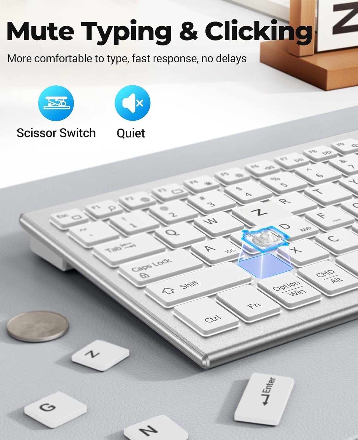 Wireless Bluetooth Keyboard and Mouse Combo - RGB Backlit,Multi-Device Rechargeable & Light Up Letters,Quiet Keyboard Mouse for Mac, Windows, Laptop, PC (White)