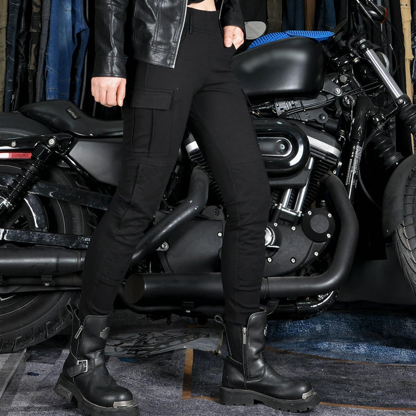 Damen Motorrad Leggings Aramidfaser Stretch Abriebfest mit Herausnehmbaren Protektoren Touren Motocross Racing Biker Schutz