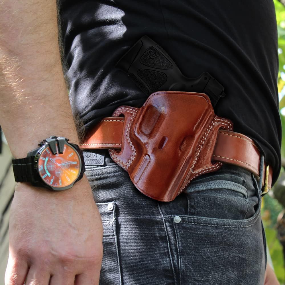 Masc Premium Leather Pancake OWB Belt Holster Open Top Fits G3c 9mm Compact 3.20-inch, Right Hand Draw, Brown Color #1565#