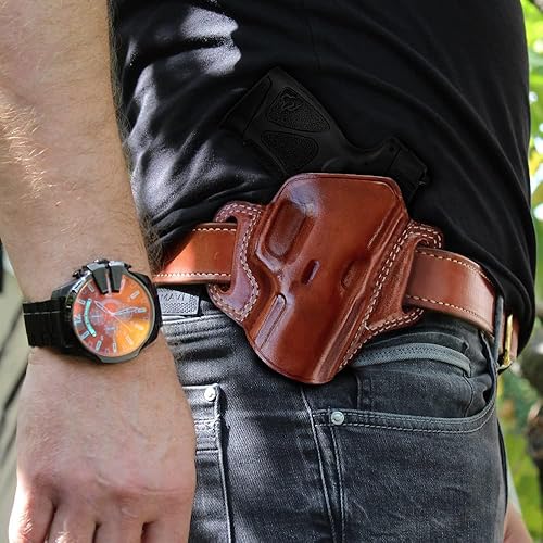 Miniatura 2 de Premium The Ultimate - Funda de piel para panqueques OWB, parte superior abierta, se adapta a Taurus G3c 0.354 in Compact 3.20'' BBL, dibujo a mano