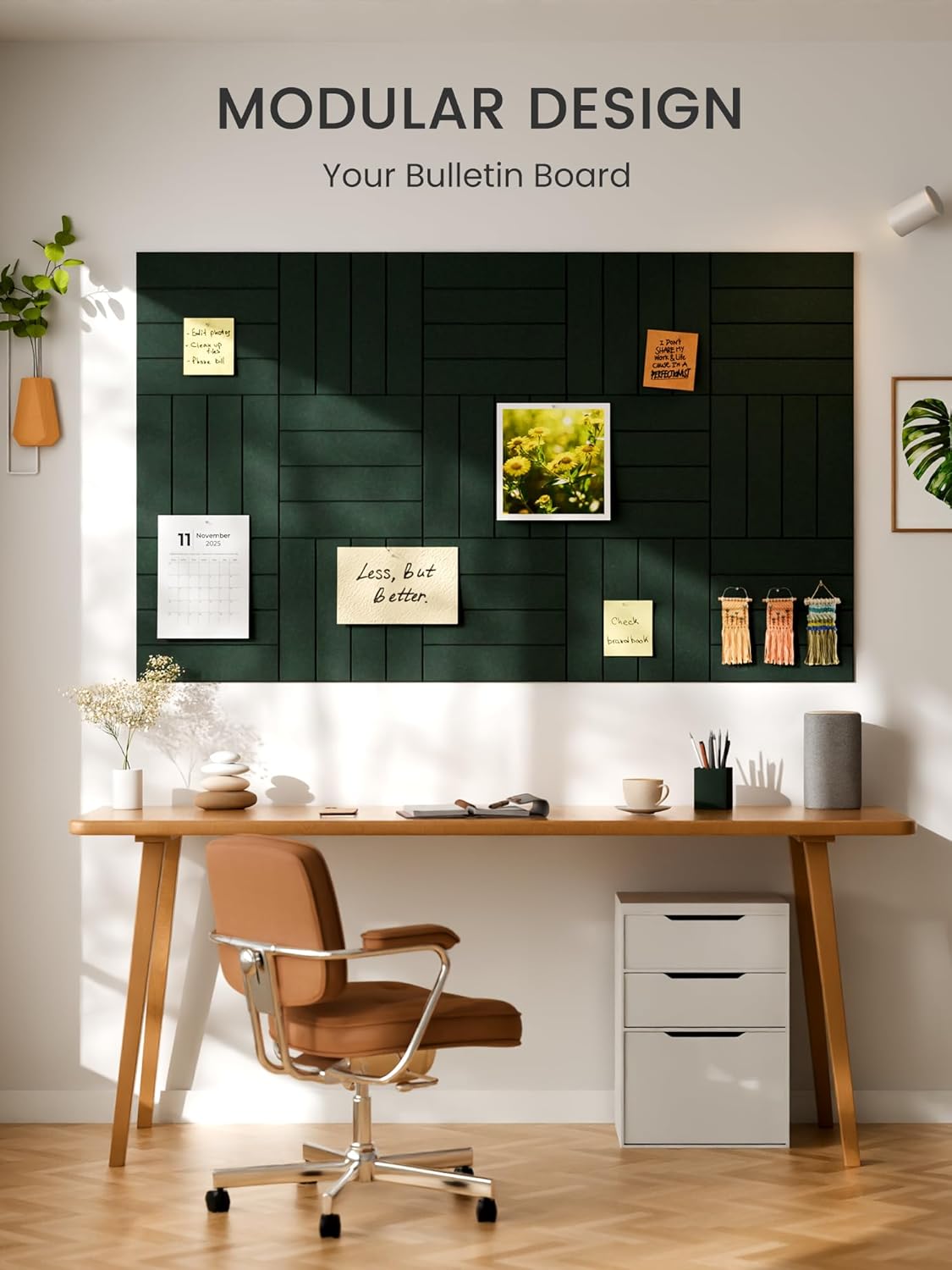 Bumusty Large Cork Board Alternative-48 x 36" Felt Bulletin Board Tiles, with 30 Pushpins, 70 Adhesive Tabs, 12-Pack Slat Wall Paneling, Cork Boards for Office Push Pin Board Felt Board-Pine Green