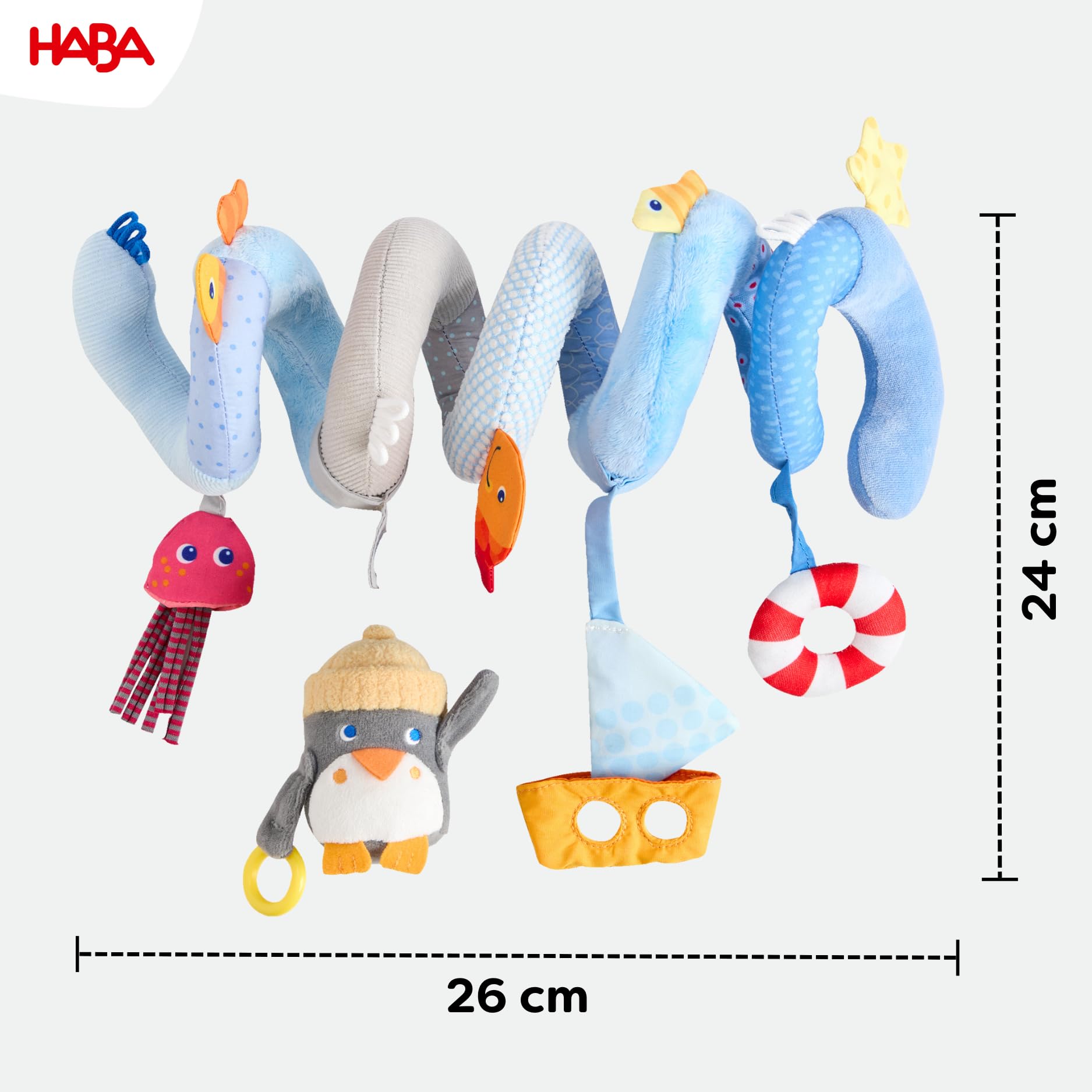 HABA Pinguino a spirale mobile – figura animale staccabile campanella e pellicola a specchio per carrozzina e lettino per bambini dai 0 anni in su, regalo di nascita – 2012335001