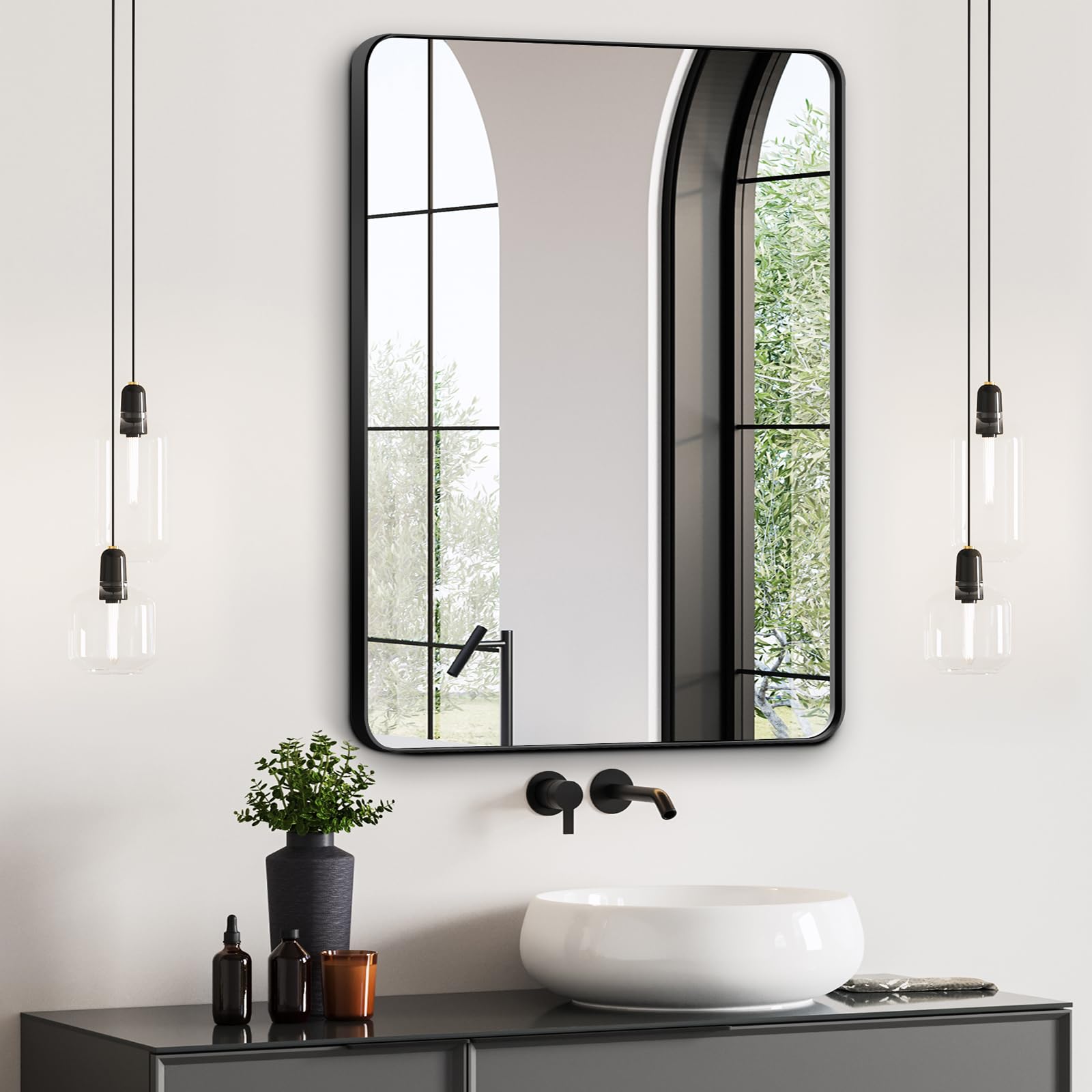 Photo 1 of ERZERT 24x36 Inch Bathroom Mirror, Black Metal Frame