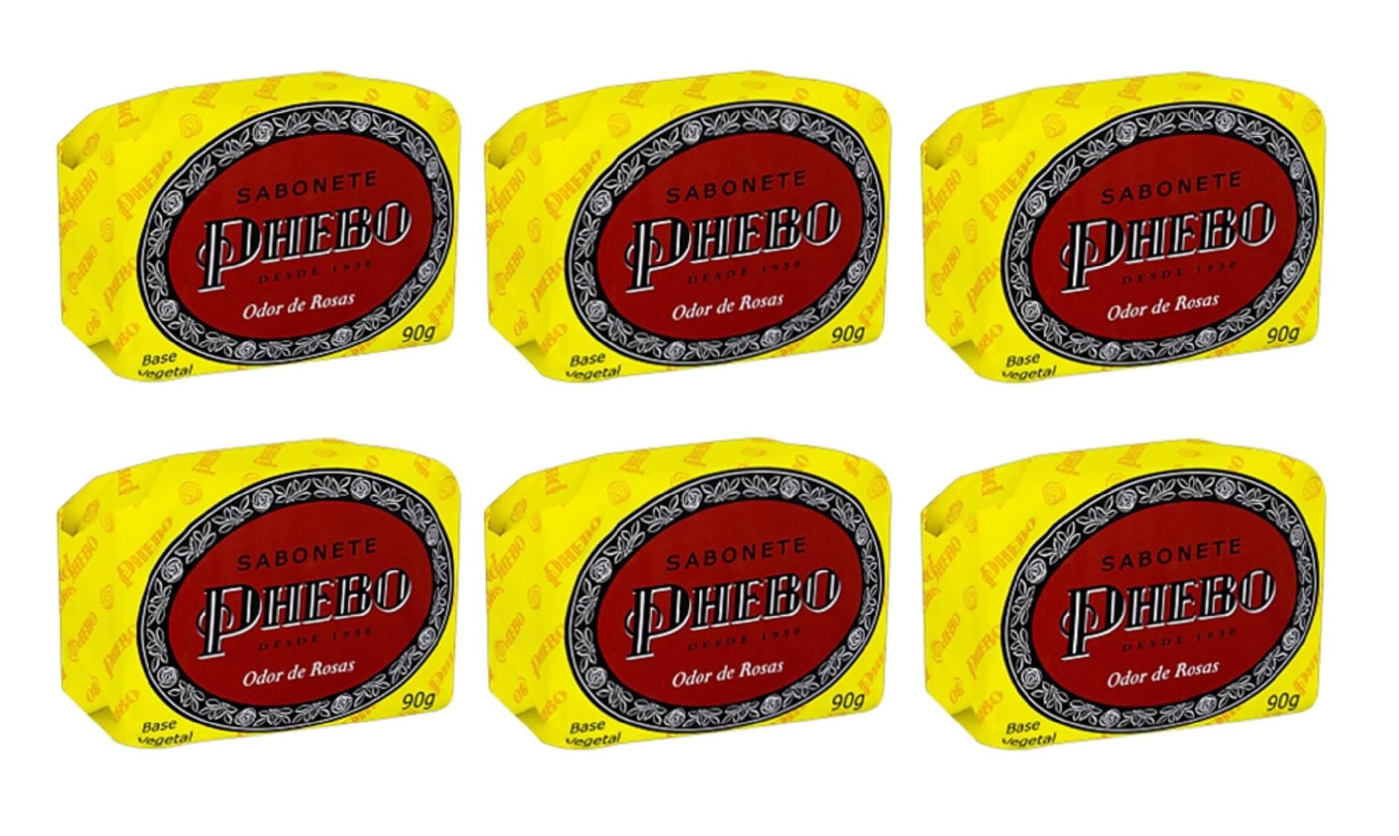 Phebo Linha Tradicional - Sabonete em Barra de Glicerina Odor de Rosas 90 Gr - ( Classic Collection - Glycerin Bar Soap Scent of Roses 3.2 Net Oz) (Pack of 6)