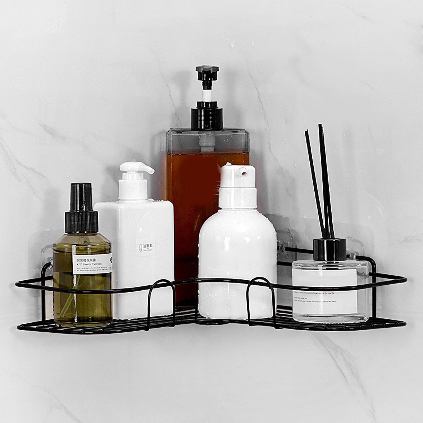 Psytfei Corner Shower Caddy Shower Organizer Shower Storage Shelf Carbon Steel Shower Basket No Drilling Wall Mounted Bathroom