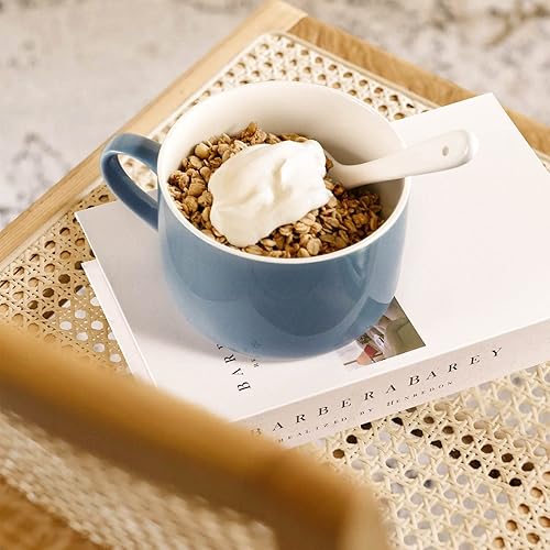 Miniatura 5 de Wareland Tazones de sopa con asas y cucharas, cuenco de cerámica para ramen de 30 onzas con tapa, tazas grandes para fideos instantáneos, cuencos