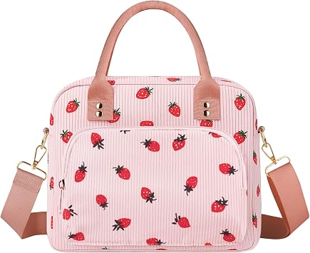 Lunch Bag for Women & Kids, 11.5L Large Insulated Lunch Box Bag, Adults Girls Packed Lunch Box Tote Bags with Shoulder Strap, Soft Cooler Picnic Bags for Work School Picnics Pink Strawberry