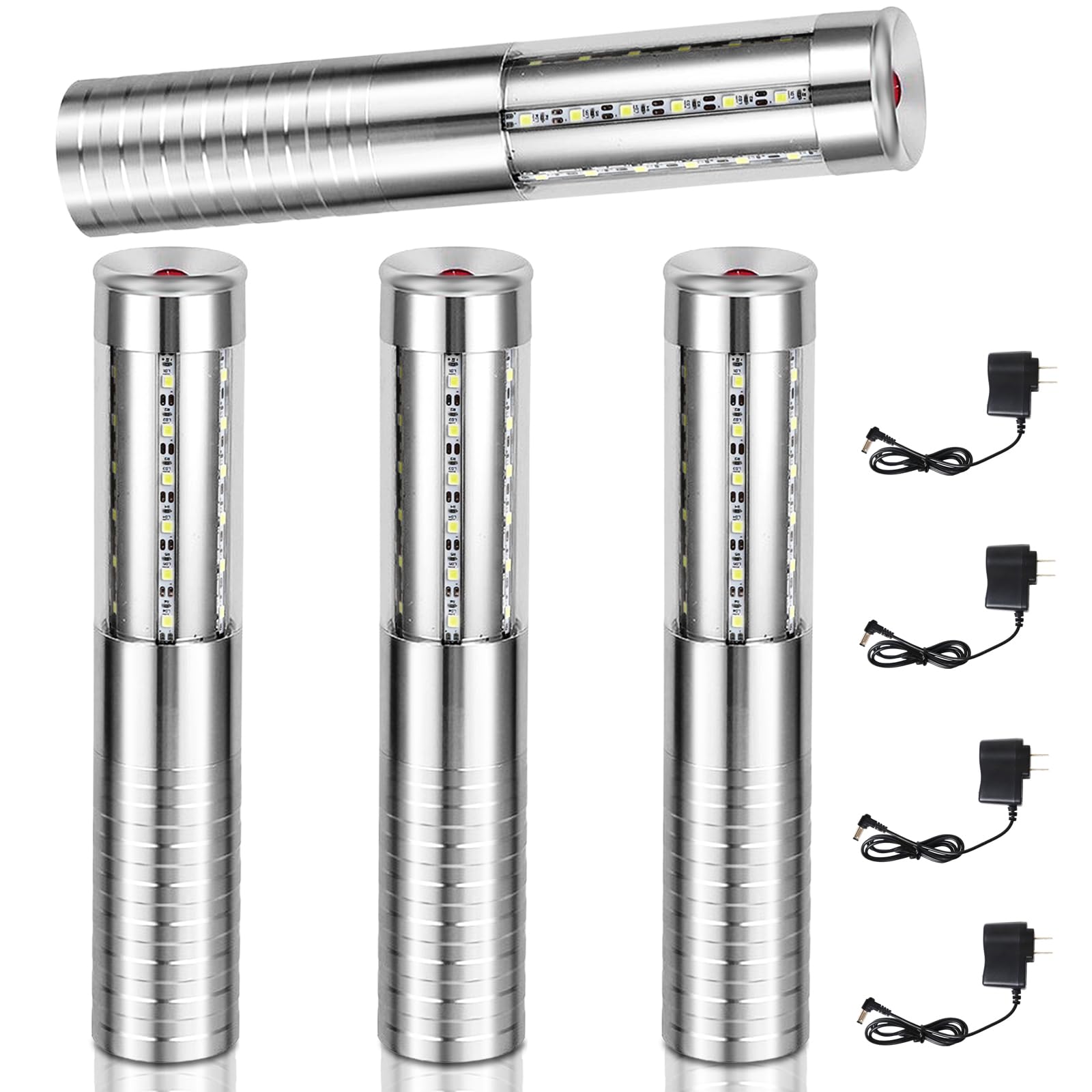 4 PCS LED Strobe Baton Lights Rechargeable LED Bottle Service Light Reusable Handheld Champagne Bottle LED Light for Party Nightclub Bar Wedding Event Festival Outdoor Activity (Silver)
