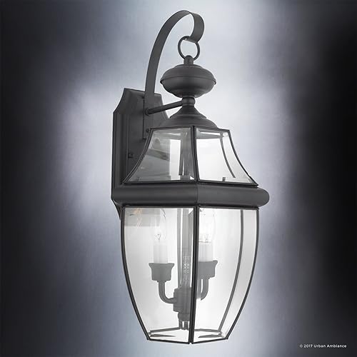 Vista 28 de Urban Ambiance Lámpara de techo colonial de lujo para exteriores, tamaño mediano: 8 pulgadas de alto x 15.25 pulgadas de ancho, con elementos