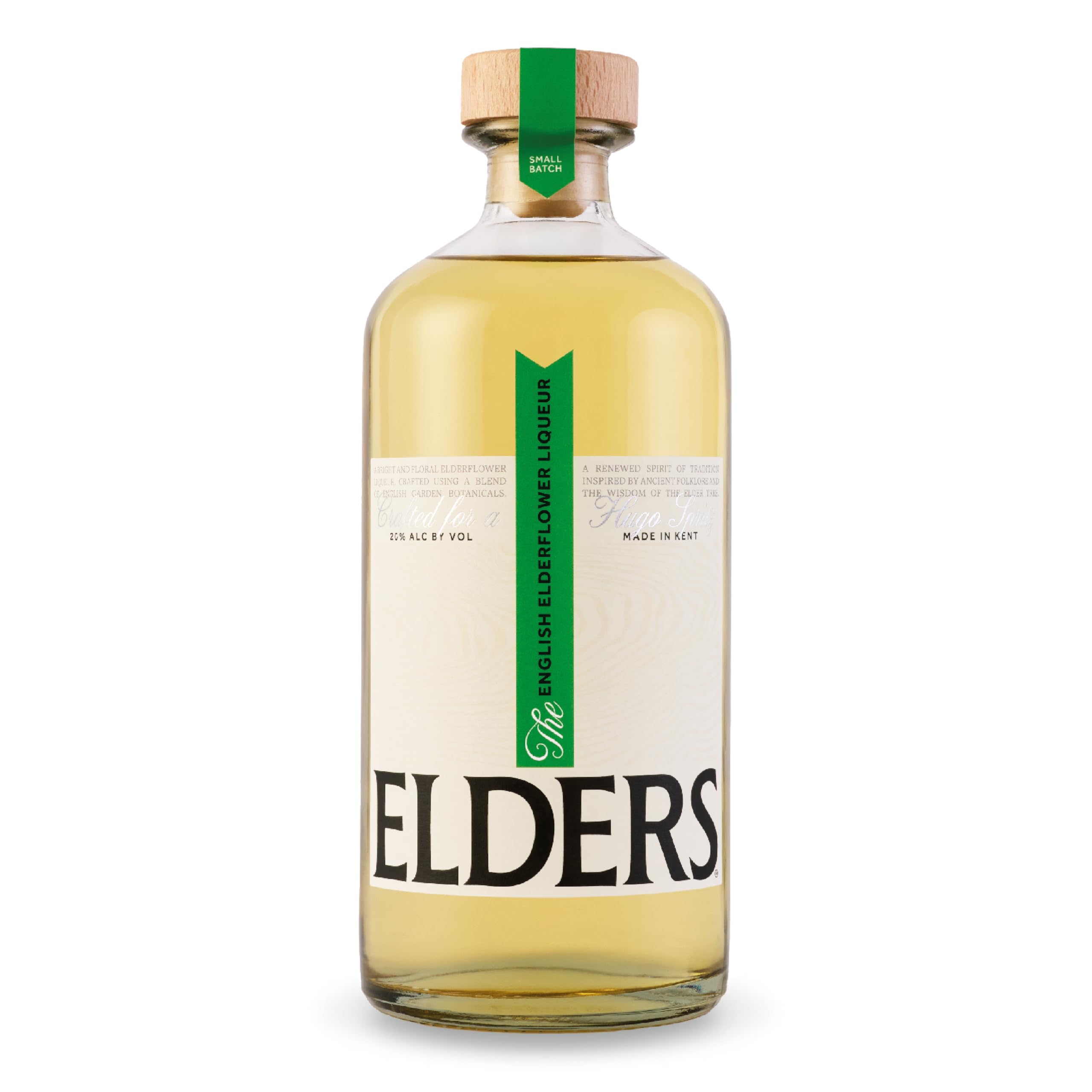 Elders English Elderflower Liqueur 70cl, 20% ABV - Premium Botanical Spirit for Hugo Spritz Cocktails. Crafted in Kent, Handpicked English Elderflower, Rhubarb & Apple. Gluten Free & Vegan Friendly
