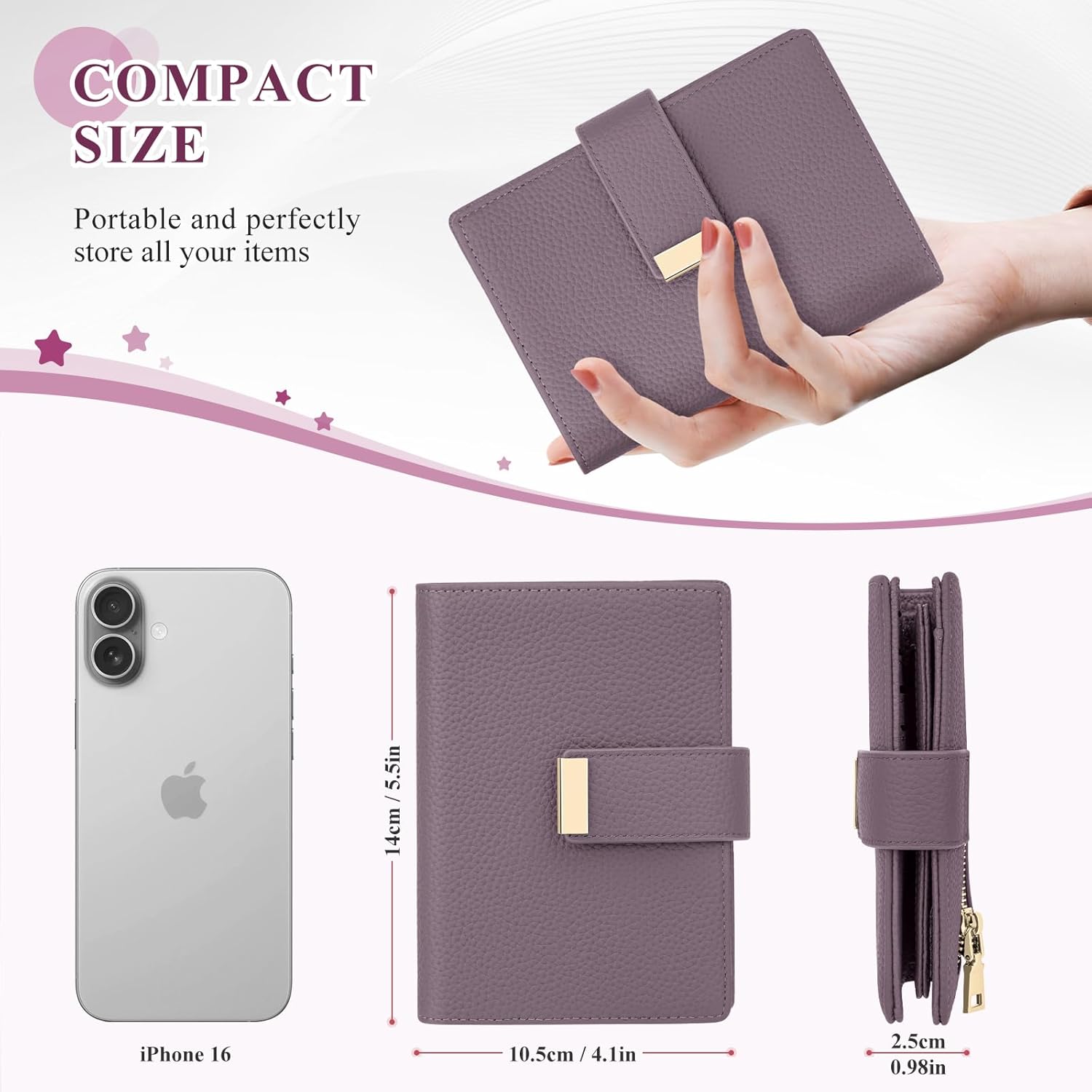 BKNOOU RFID Blocking Passport Holder with Airtag - Leather Travel Passport Wallet for Women, Slim Bifold Travel Passport Holder Holds Cards & Tickets & Cash (Light Purple) - Image 7