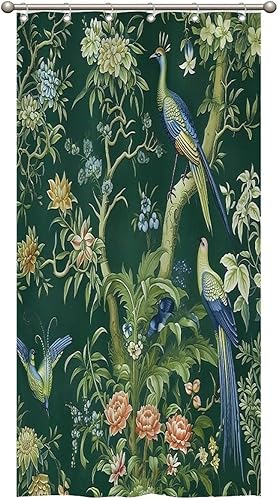 Miniatura 597 de Cortinas de ducha de baño con ganchos, 72 x 92 pulgadas, cortina de ducha de tela impermeable con diseño de flores y pájaros, cortina de ducha