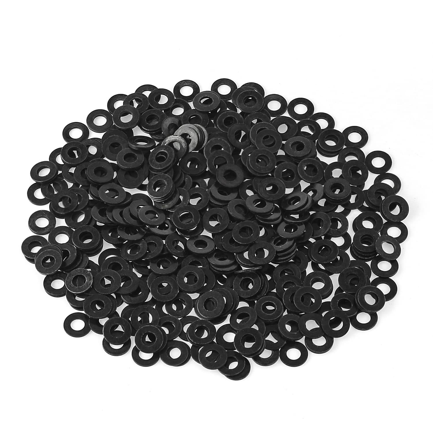 HELIFOUNER 500 Pieces M3 Flat Washers, Black Zinc Plated Steel, Inner Diameter 3mm, Outer Diameter 7mm, Thickness 0.5mm, Fender Washers, Metal Washers