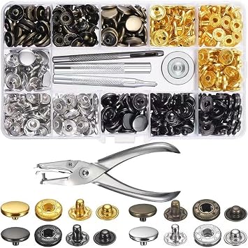 Press Studs Snaps Fasteners 120 Sets-Metal Popper Fasteners No Sew -2-Color Press Studs with Tool Kits for Leather, Clothes, Purse, Jackets, Jeans Wears, Bags-Rust-Proof and Durable 12.5mm