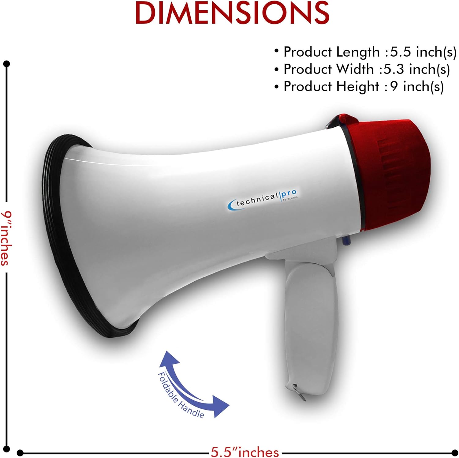 Technical Pro Megaphone MPH15 Speaker PA with Up to 800 Yard Range for Use at Sports Events Camps Cheer Leading Coaches and Safety Drills - Features Adjustable Volume and Siren : Sports & Outdoors
