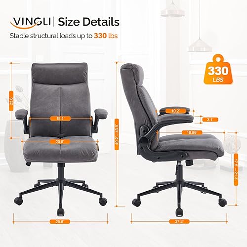 Miniatura 2 de VINGLI Silla de escritorio ergonómica rodante con brazos abatibles acolchados, silla ejecutiva giratoria de 360 con respaldo alto para computadora,