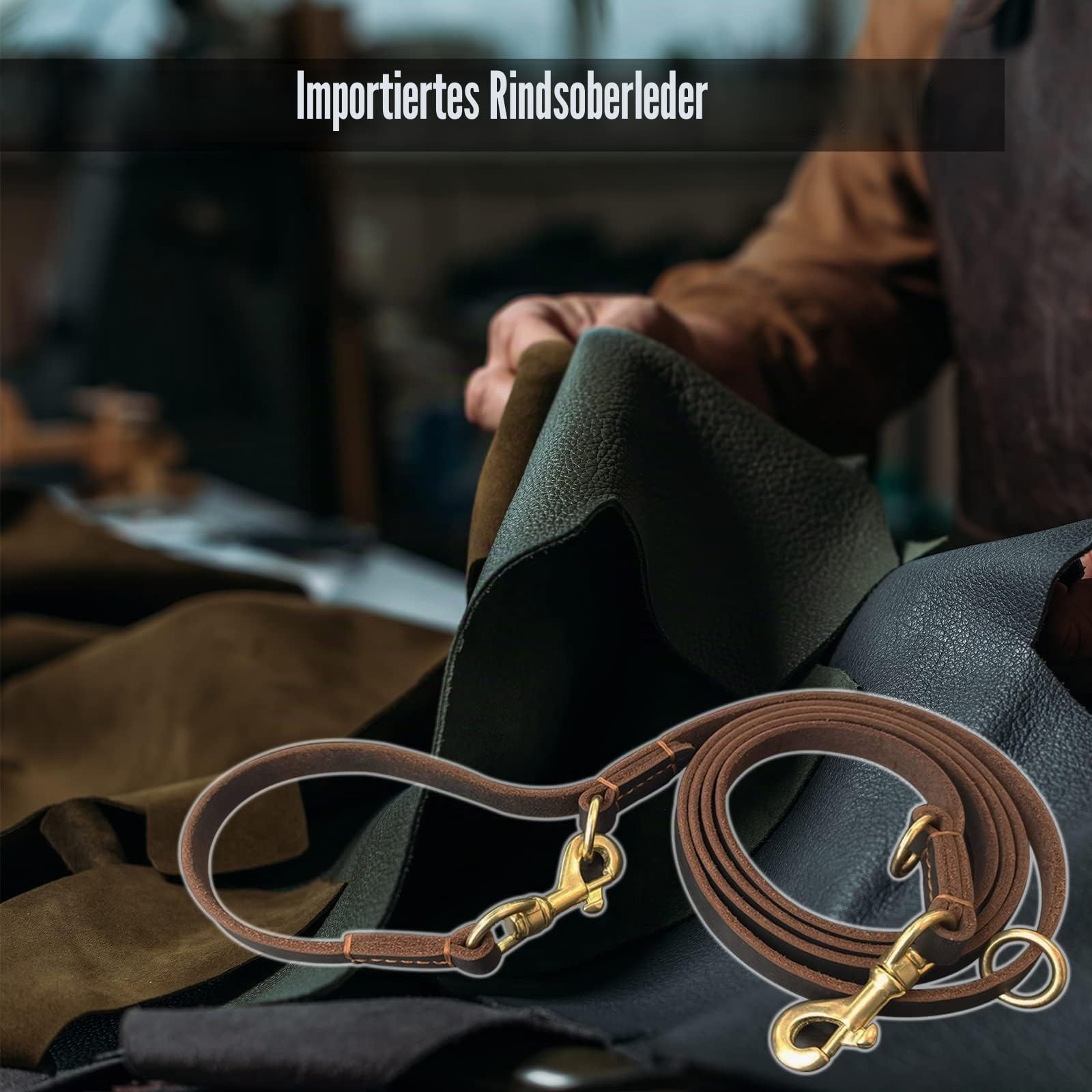 Hundeleine aus Leder, 2,4 m, strapazierfähig, echtes Leder, multifunktional, Starke Lederleine für kleine, mittelgroße und große Hunderassen, Hund Zubehör