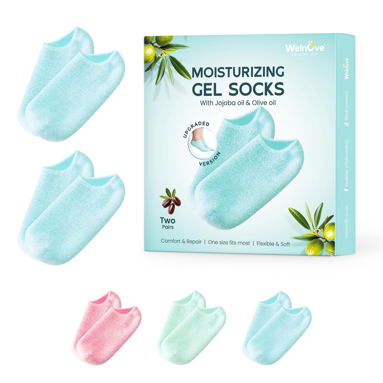 Welnove Moisturizing Socks - 2 Pairs Plush Style with Jojoba Oil & Aloe Vera Essential Oil,Ultra-Soft Hydrating Socks for Dry Feet Care,Moisturizer Socks, Blue
