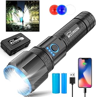Rechargeable LED Flashlight High Lumen Battery Powered, Powerful 120,000 Lumens Super Bright Flashlights, Zoomable Mid-Size Handheld Tactical Flash Light Kits for Camping Hiking Emergency Power Bank