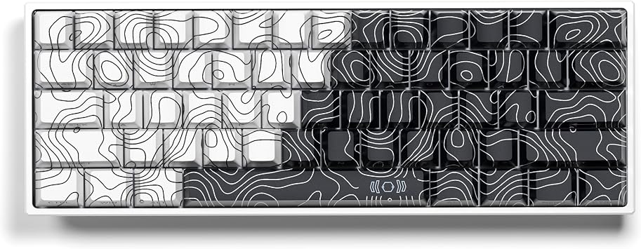 XVX Topographic PBT Keycaps, Shine Through Keyboard Keycaps, White/Black Cherry Profile Keyboard caps, Side Printed Keycap Sets Suitable for Gateron Cherry MX Switches Mechanical Keyboard-Only Keycaps