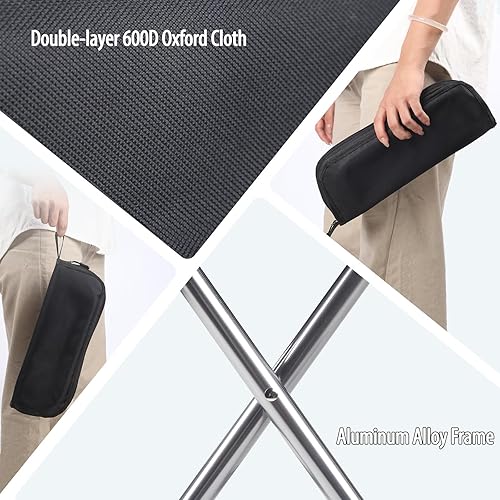 Miniatura 5 de Taburete portátil de 13 pulgadas, taburete plegable ligero y compacto de 1.0 libras, soporta 300 libras, estilo bolso de transporte, ideal para