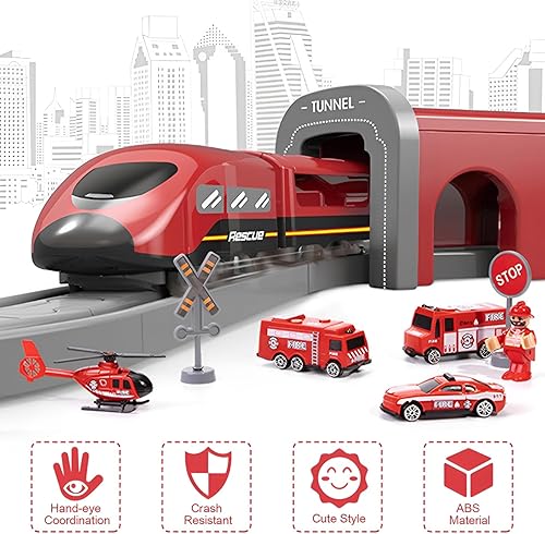 Miniatura 2 de Wdmiya Juego de trenes para niños pequeños, 92 piezas de juguetes de tren para niños de 2 a 8 años, juegos de trenes eléctricos con pistas (conexión