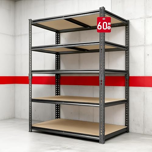 ZEUKMXOO 5-Tier Heavy Duty Garage Shelving Unit 2400LB Capacity 28x12x60 Adjustable Storage Rack ZEUKMXOO 5-Tier Heavy Duty Garage Shelving Unit 2400LB Capacity 28x12x60 Adjustable Storage Rack
