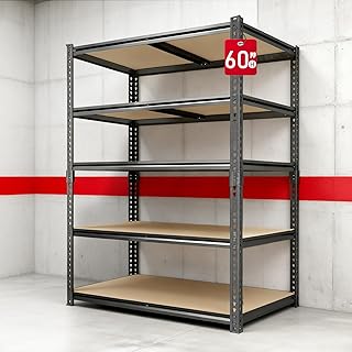 Heavy Duty Garage Shelving,5-Tier Garage Storage Shelves,2400LBS Storage Shelves Heavy Duty,Adjustable 5 Tier Shelving Unit,Heavy Duty Shelving for Garage Storage Warehouse,28''×12''×60''