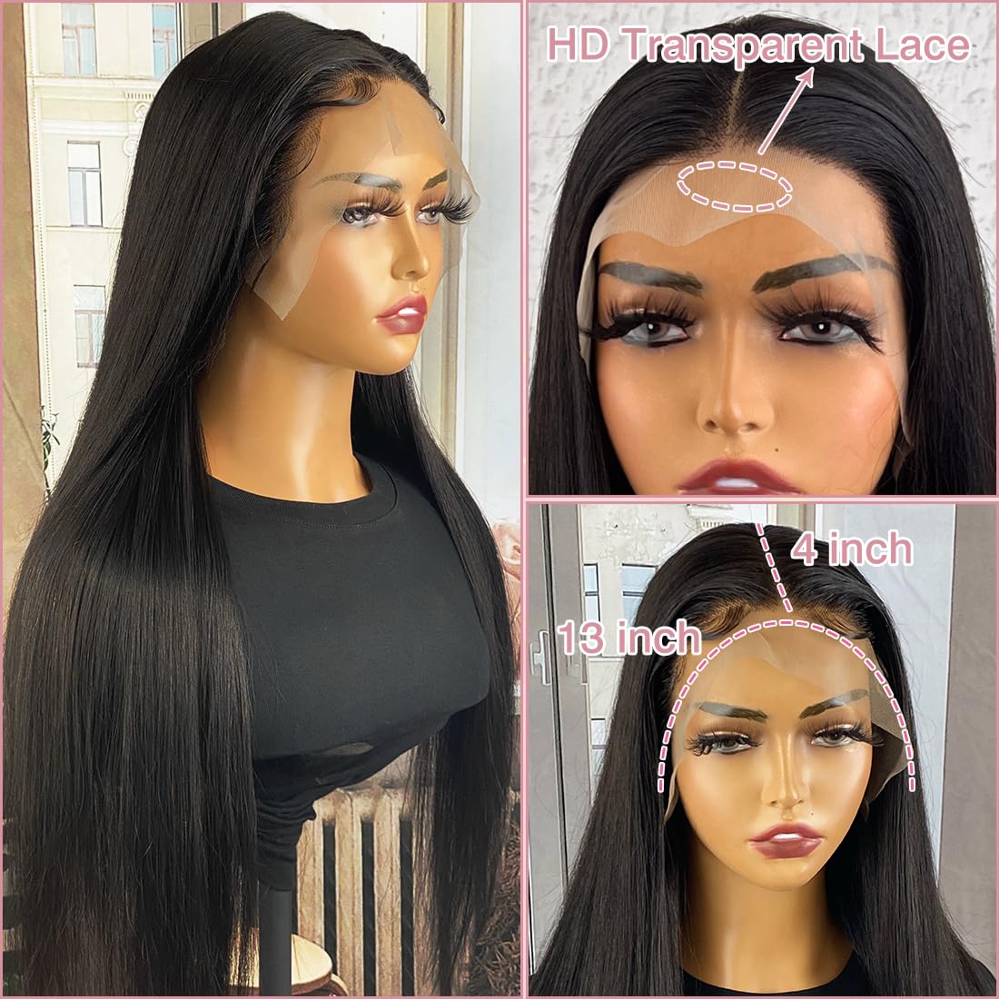 Amazon.com : Straight Lace Front Wigs Human Hair Pre Plucked  display picture 3